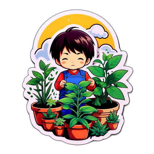 森山守が植物を育てるステッカー