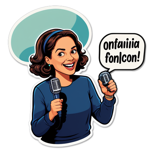 Sticker umoristico di Katia Follesa con microfono