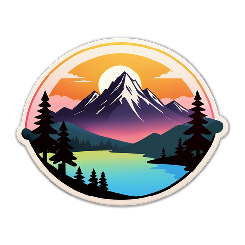 Serene Mountain Landscape Sunset Sticker