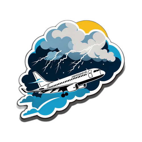 Illustration d'un ciel orageux avec des éclairs frappant un avion Air Corsica