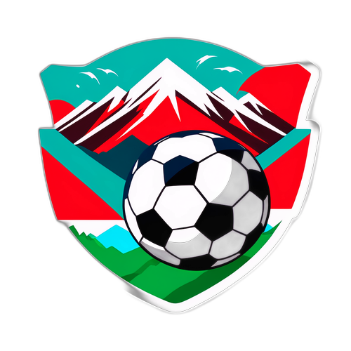 Diseño de balón de fútbol con colores de Independiente Petrolero y fondo de montañas de Potosí