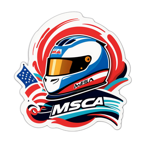 Stiker Elegan dengan Helm Balap dan Mobil