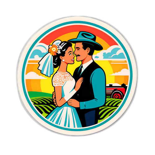 2025 esküvő a farmerrel - retró színes grafika vintage stílusban