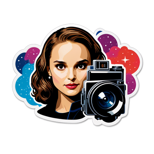 Filmsticker van een iconische rol met sterren en camera accenten