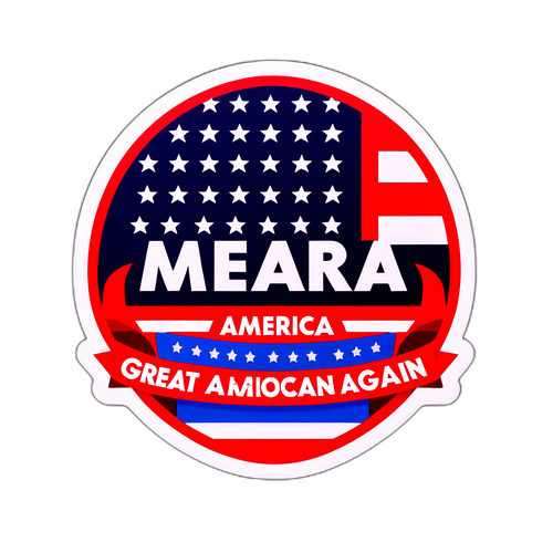 Autocolant cu fundal de steag american și textul "MMake America Great Again" stilizat