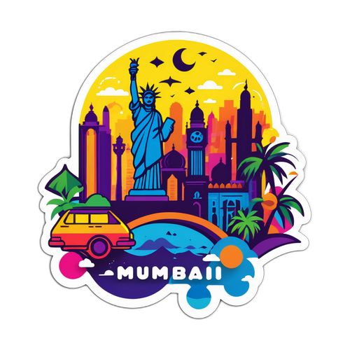 Mumbai-silhuetti värikkäillä elementeillä