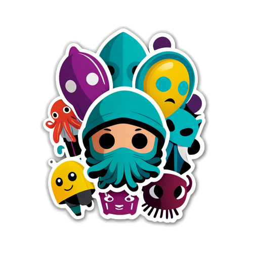 Sticker-Design mit ikonischen Szenen aus Squid Game