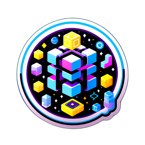 ब्लॉकचेन के तत्वों के साथ टेक्नोलॉजी थیمयुक्त स्टिकर