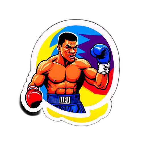 Autocollant vibrant de Mihai Leu donnant un uppercut
