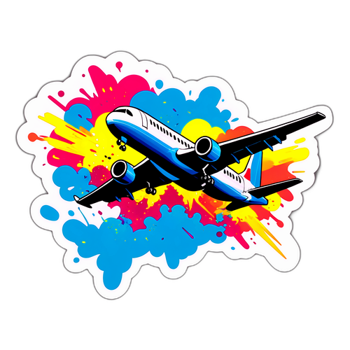 Nálepka s realistickým zobrazením leteckého neštěstí v Letňanech