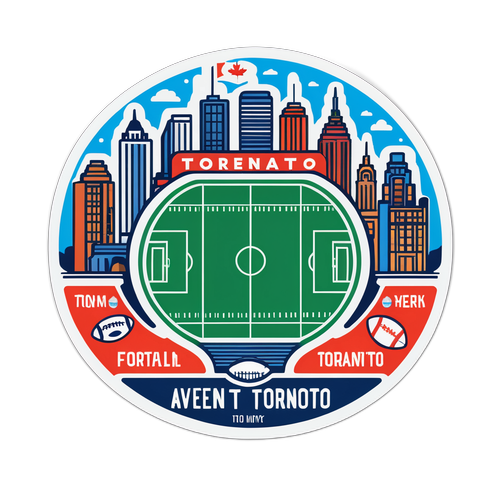Ilustração das Avenidas de Toronto e NY com um Jogo de Futebol