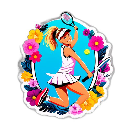 Sticker cu tenis și flori pentru Amanda Anisimova