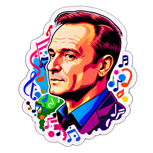 Futurystyczny portret Tomasza Wygody z nutami