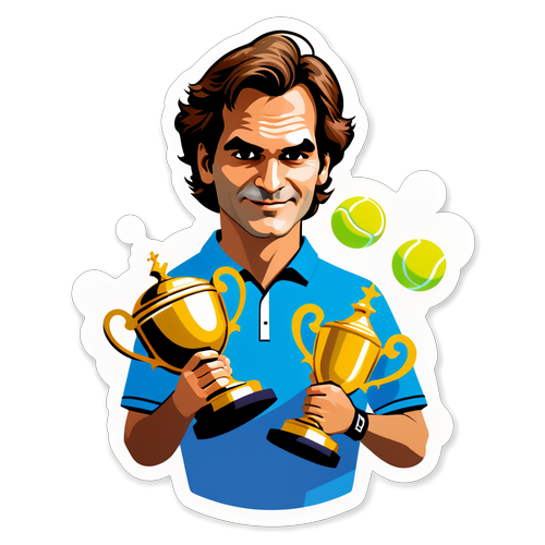 Retro-stil klistremerke av Roger Federer med flere trofeer
