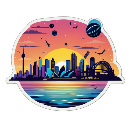 सिडनी का आकाशीय दृश्य सूर्यास्त में