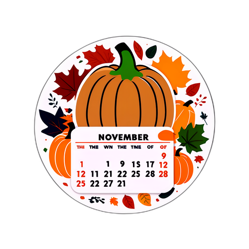 Calcomanía de noviembre con calabazas y hojas caídas
