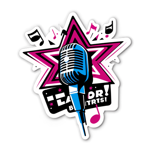 Sticker dedicat teatrului X Factor - Microfon și note muzicale