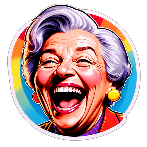 Een geïllustreerd portret van Muriel Robin lachend