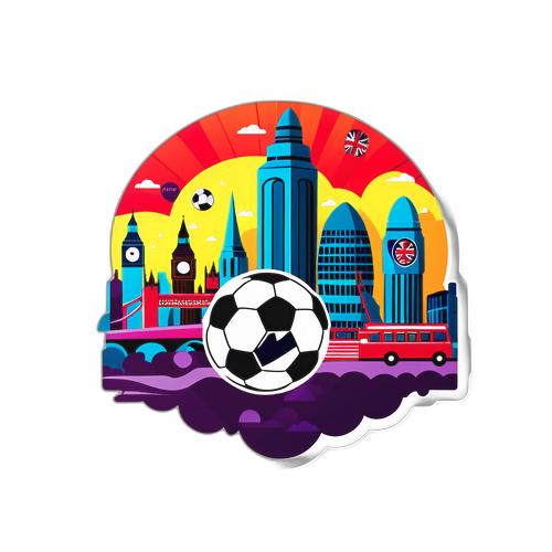 Representasi Seni Skyline London dengan Overlay Bola Sepak