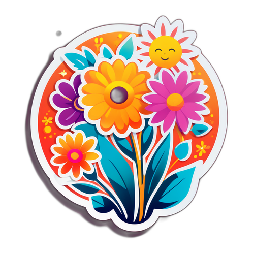 自我成长的花卉与阳光贴纸