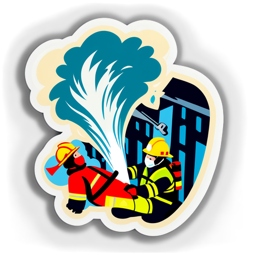 Ein dramatischer Unfall mit hochdruck Wasser, umgeben von Feuerwehrleuten und Rettern