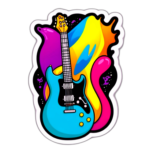 Sticker hình guitar đầy màu sắc thể hiện đam mê rock