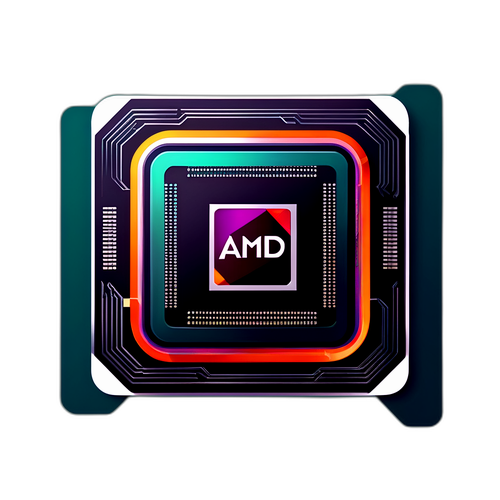 עיצוב לוגו AMD מתוחכם ומודרני משולב ברקע של שבב מחשב