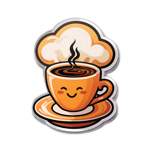 Whimsical Coffee Cup and Book Sticker