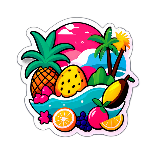 Autocolant jucăuș cu La Cocos și elemente tropicale