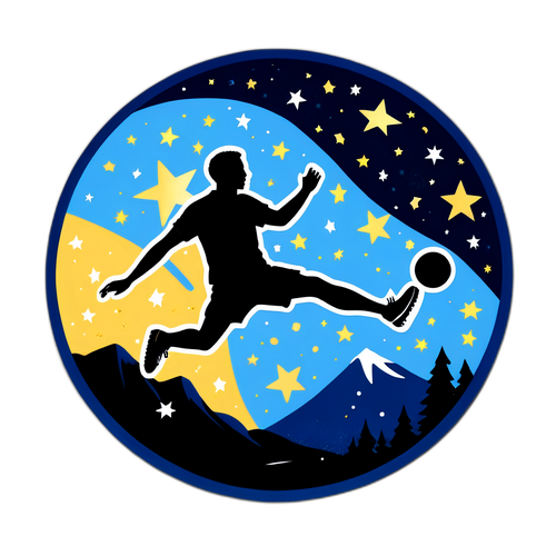 Sticker chủ đề Napoli phong cách với hình bóng cầu thủ đá bóng giữa bầu trời sao đêm