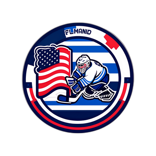 Suomen ja USA:n jääkiekon symbolit yhdistävä tarra