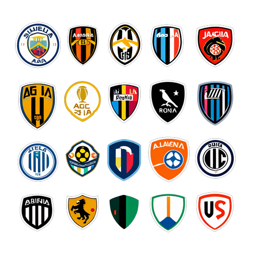 Pienet tarrat, jotka esittävät eri Serie A -joukkueiden logoja, ryhmittäin