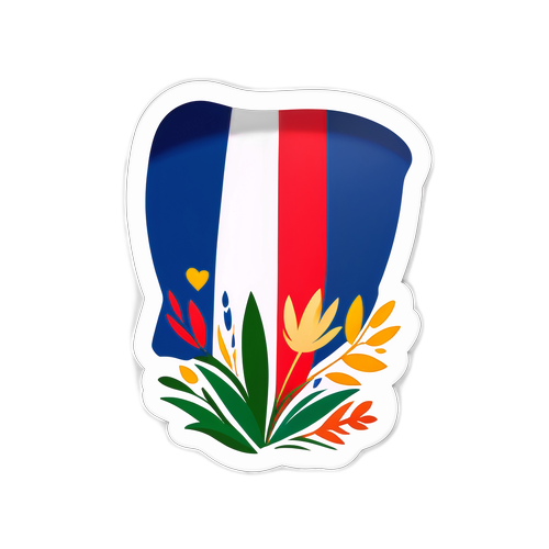 Autocollant représentant le drapeau français avec des éléments de la nature
