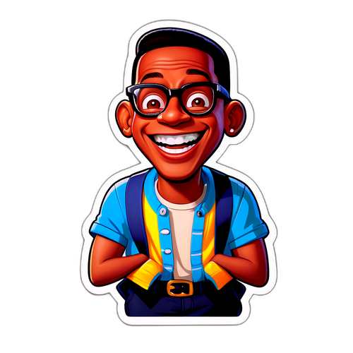 Speelse sticker van een cartoonversie van Urkel