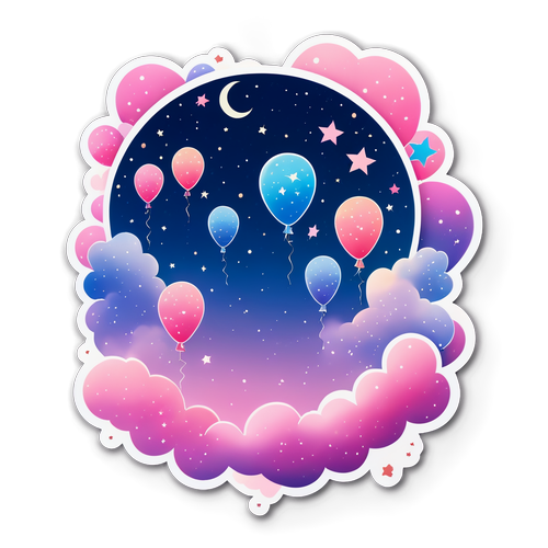 夢幻星空背景與粉色氣球