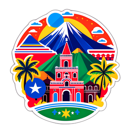 Adesivo Colorato con Monumenti Iconici di Haiti