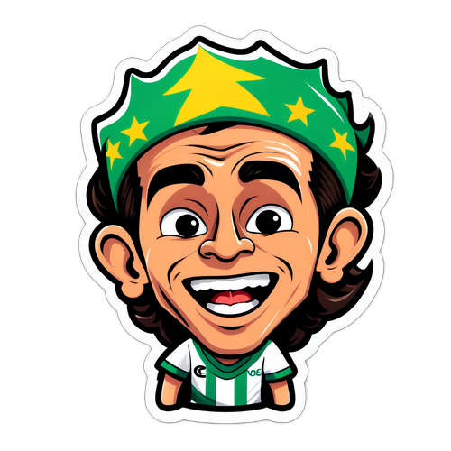 Caricatura de un jugador de Once Caldas rodeado de fanáticos entusiastas