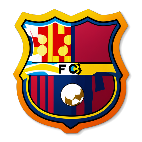 Sticker van FC Barcelona met bal en kleurrijke achtergrond