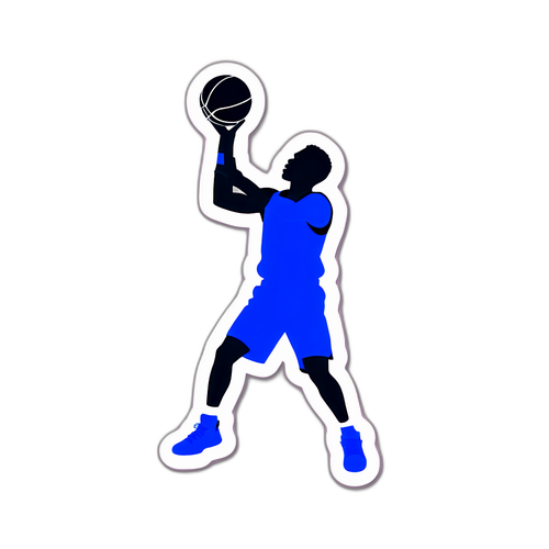 Minimalistikong Sticker ng Isang Manlalaro ng Basketbol na Nagsasagawa ng Three-Pointer