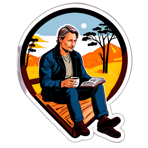 Mads Mikkelsen med kaffe og bog