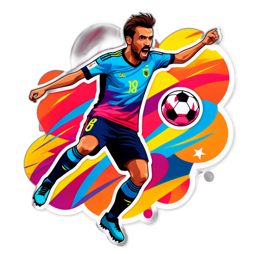 Stiker Borja Gomez dalam Pose Aksi Sepak Bola Ikonik