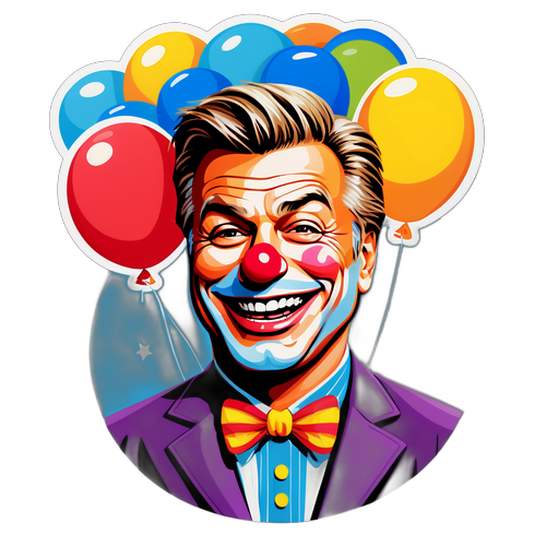 Alec Baldwin jako wesoły klaun z balonami