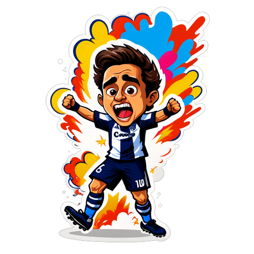 Caricatura de un jugador de Talleres celebrando un gol