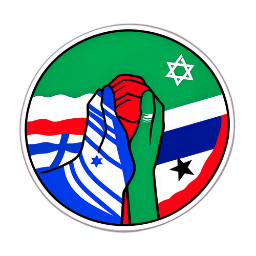 Sticker artistic despre tensiunile războiului Israel-Iran și dorința de pace