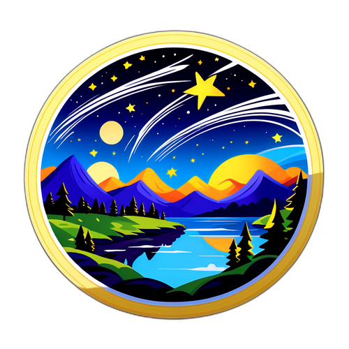 Atemberaubende Illustration von Sternschnuppen über einer malerischen Landschaft bei Nacht