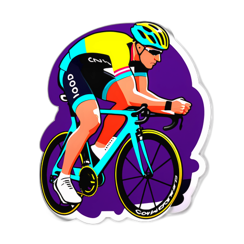 Sticker van een fietser in actie