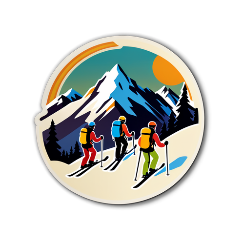 Aufkleber mit Berglandschaft und Skitourengehern