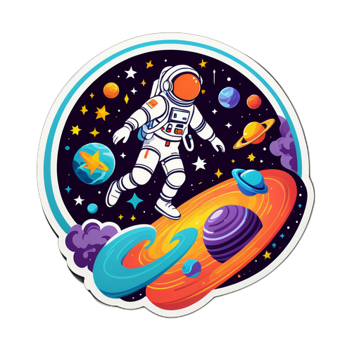 Стикер с комбинированием логотипа VKS и космических объектов