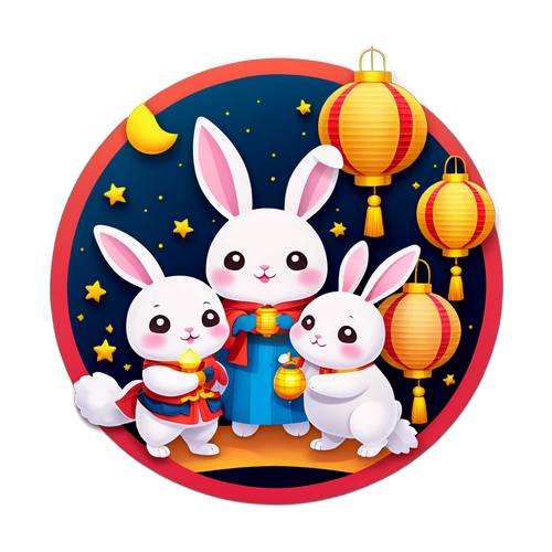 可愛的月亮與兔子角色