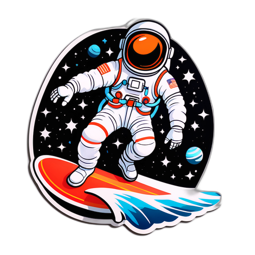 Gelecekçi Astronotun Uzayda Sörf Yaptığı Enerjik Sticker